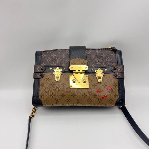 LV Brown and Black Monogram Clutch with Gold Accents - Picture 1 of 13
